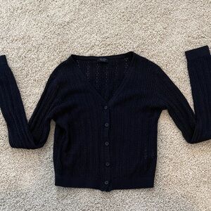 Brandy Melville NavyCropped V-Neck Knit Cardigan